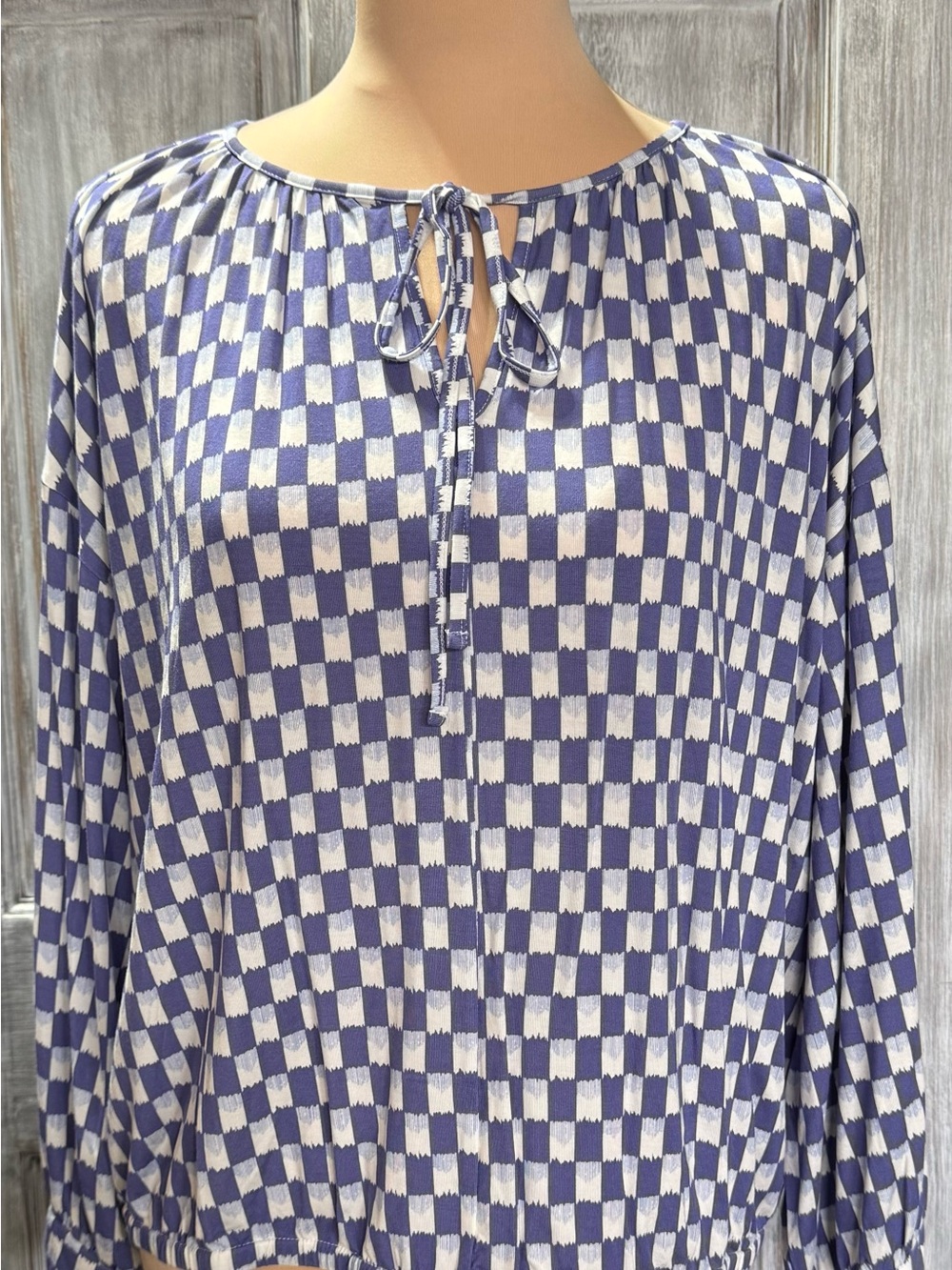 NWT Alfani Sugar Rush Blue/White Check Tie-Front Blouse (Size: XL)